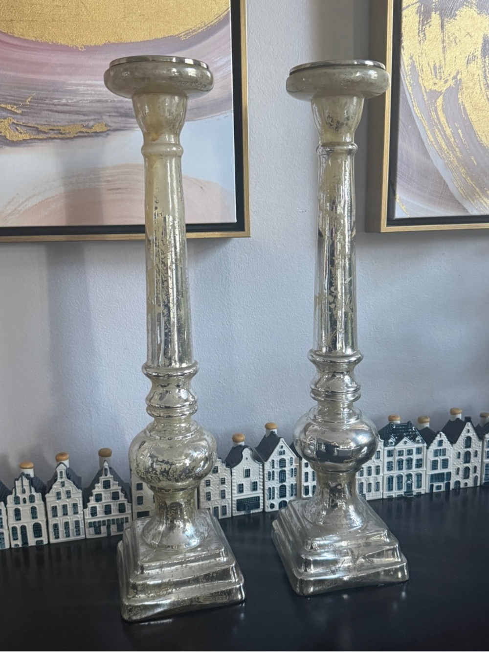 Pottery barn Pair of Mercury Glass Candlestick Holders